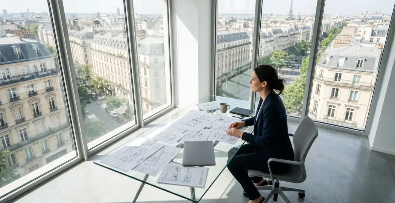 Entrepreneur analysant des documents de franchise dans un bureau moderne