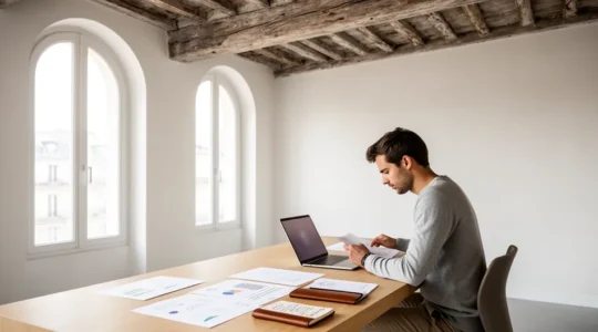 Entrepreneur analysant différentes options de financement alternatives sur son bureau