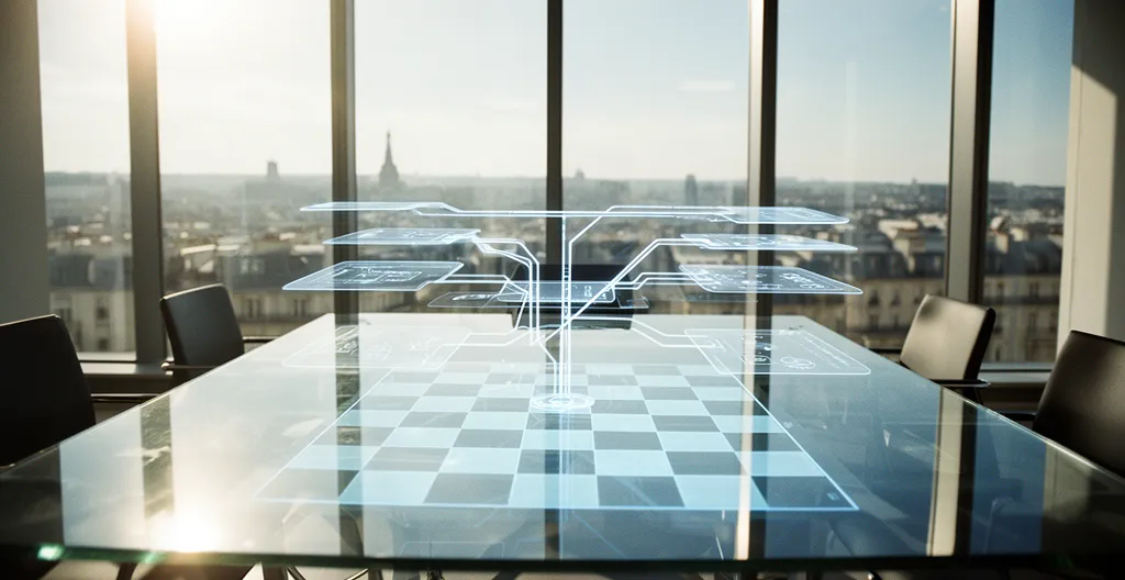 Vision stratégique d'entreprise avec horizon à 5 ans représentée de manière symbolique