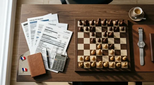 Un entrepreneur analysant des graphiques financiers et documents fiscaux dans un bureau moderne