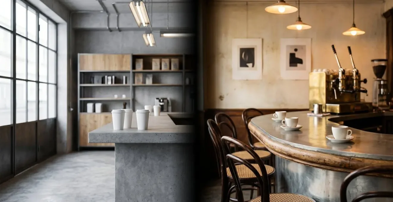 Comparaison visuelle entre un café américain et un bistrot français traditionnel
