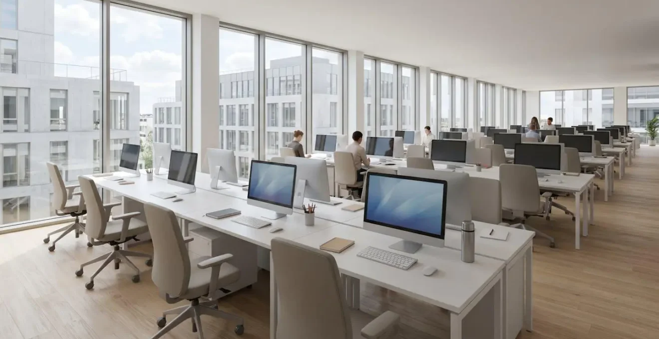 Espace de travail partagé moderne avec plusieurs postes de travail