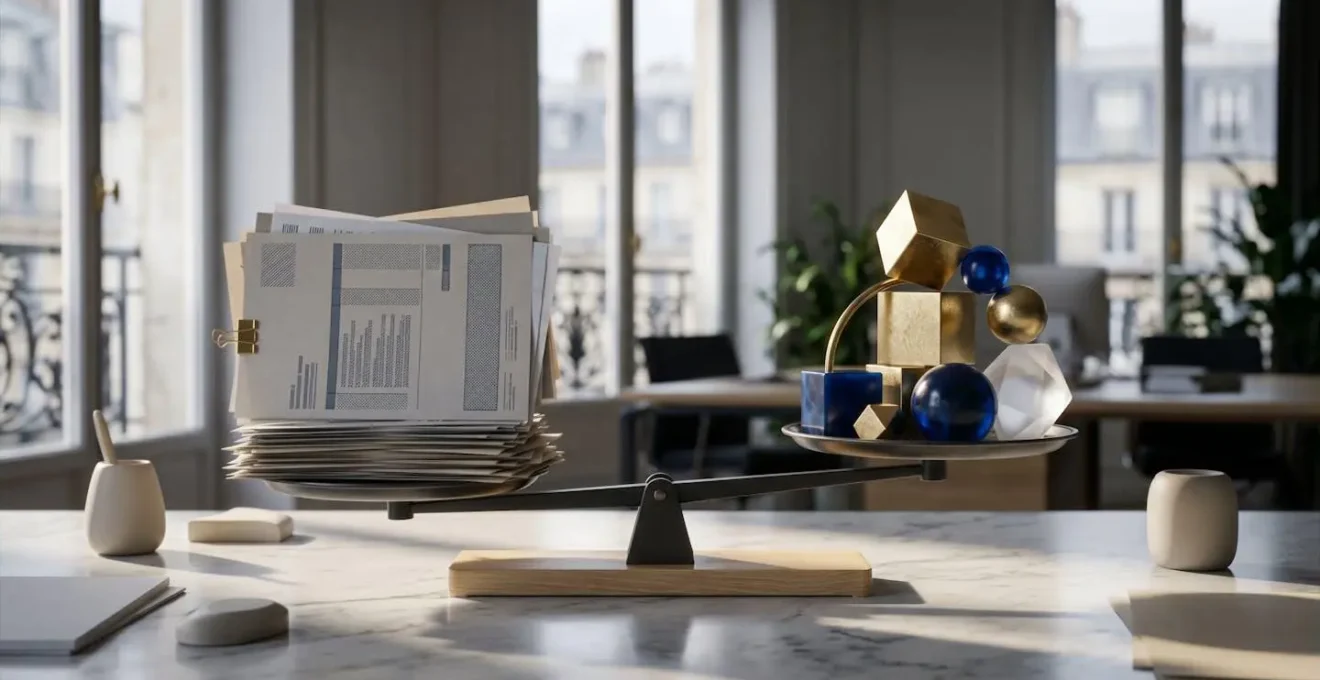 Bureau avec documents financiers et calculatrice montrant l'analyse des options de financement