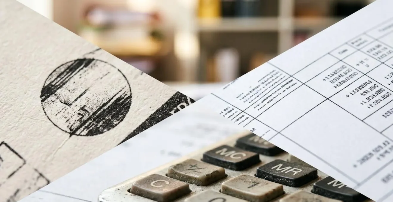 Comparaison visuelle entre comptabilité d'engagement et de trésorerie avec documents comptables et calculatrice