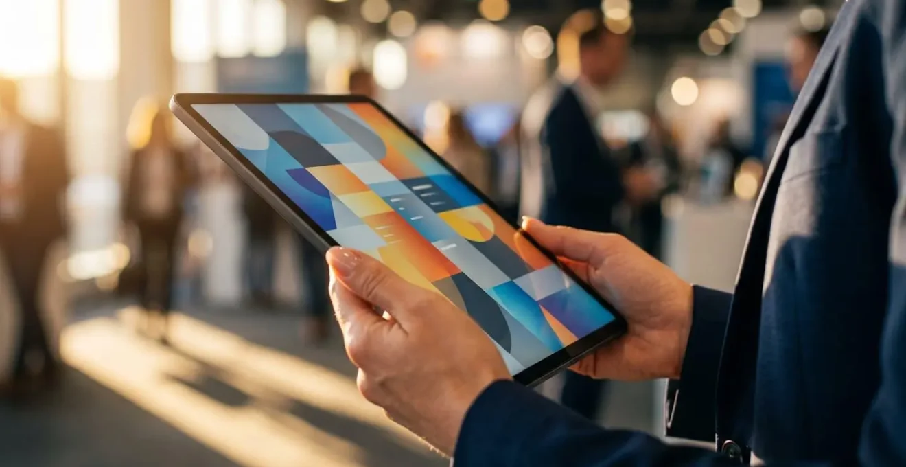 Interface de réservation de créneaux horaires sur tablette avec calendrier et notifications