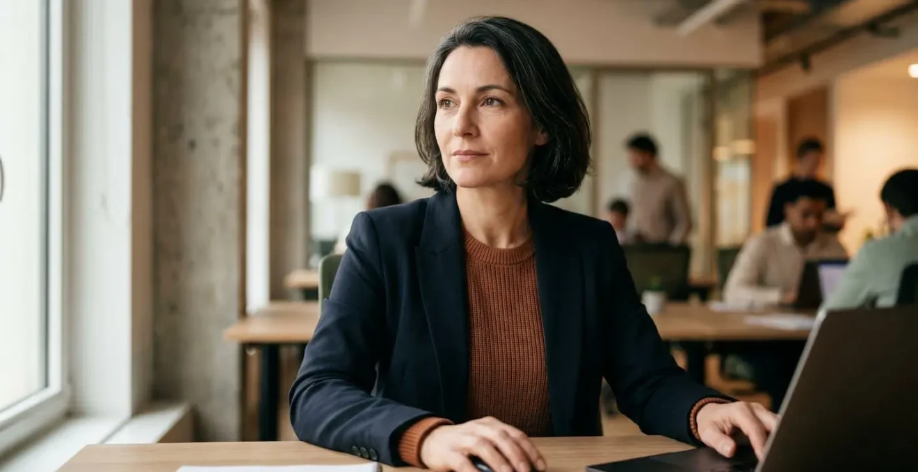 Salarié en transition professionnelle travaillant sur un nouveau poste informatique