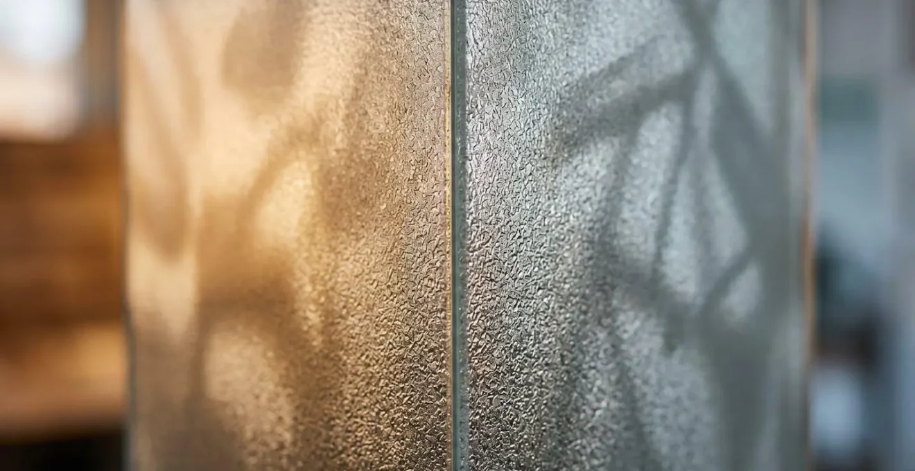 Deux espaces distincts séparés par une cloison de verre symbolisant la séparation des patrimoines