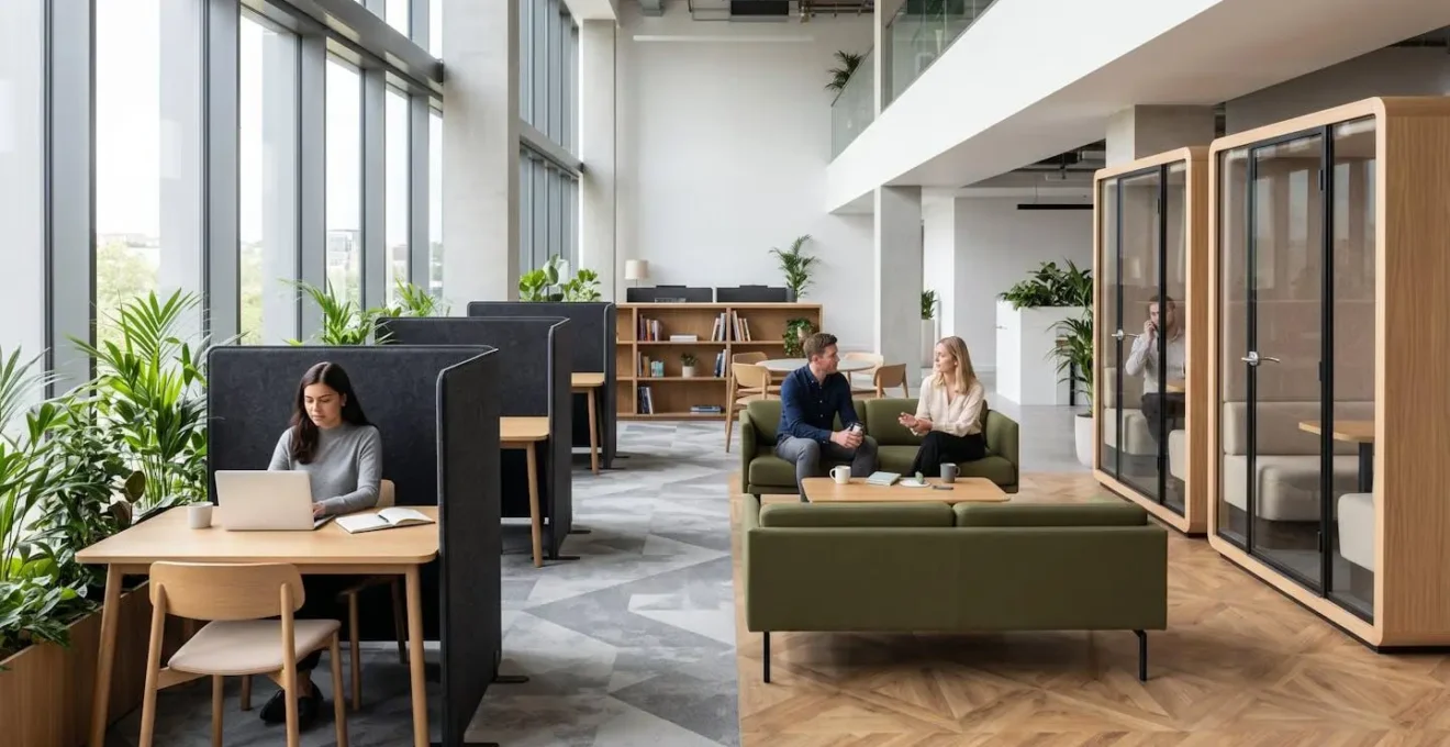 Différentes zones d'un espace de coworking pour optimiser la productivité